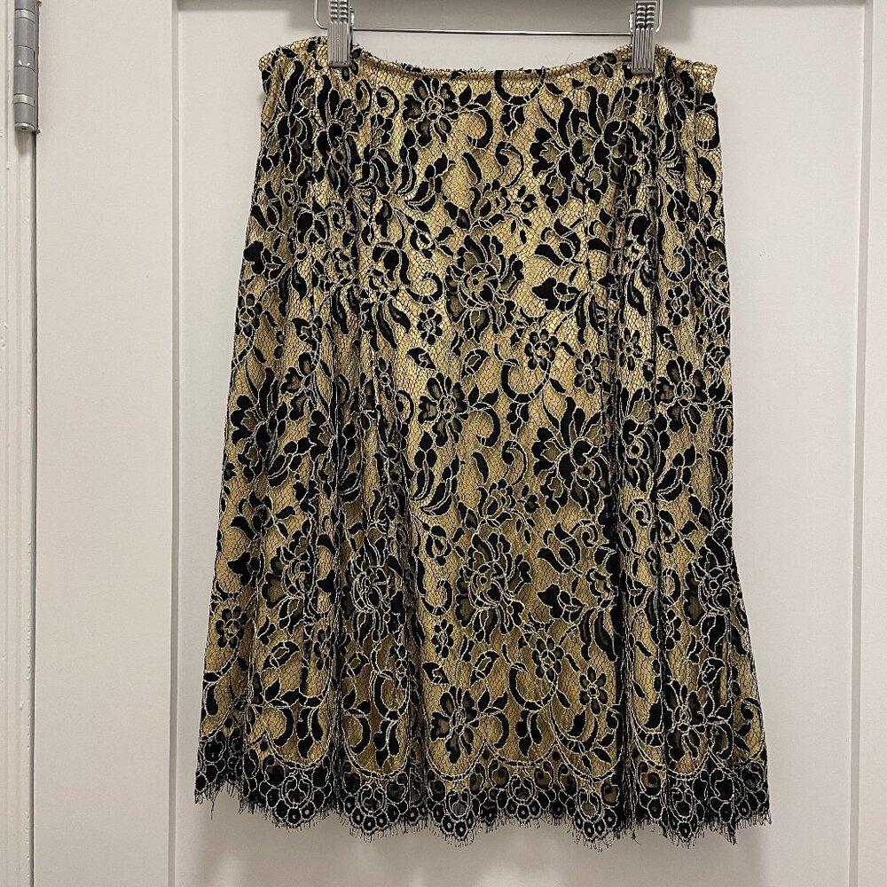 Cynthia Steffe Black and Yellow Floral Eyelash Lace Skirt